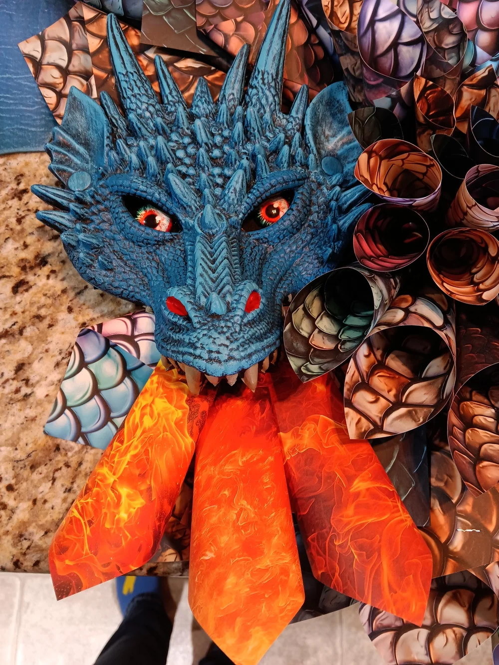 Dragon Mum - Dragon Scale Paper Cone Art With Blue Dragon Face And Wings - Picture 2 of 7